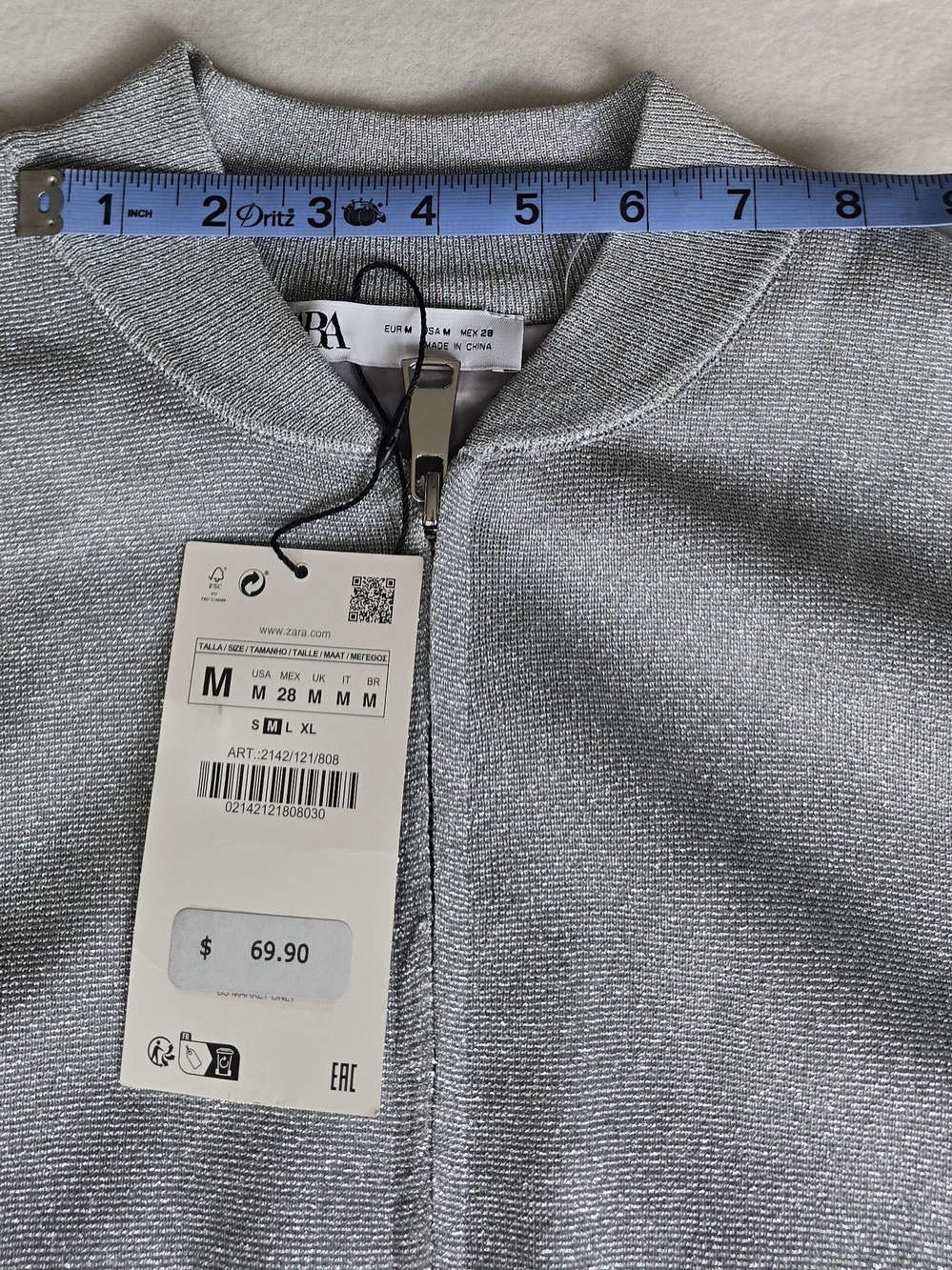 Zara Metallic Grey Bomber Jacket. Versatile & StylishSize MBrand new with - Picture 9 of 9